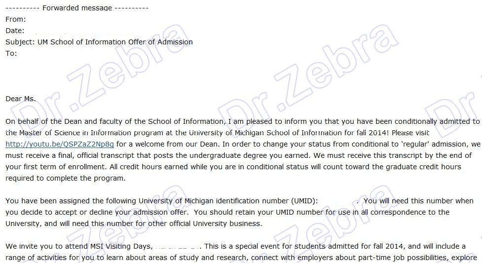 密歇根大学安娜堡分校，University of Michigan Ann Arbor， Master of Science in Information，信息科学硕士，斑马博士，斑马博士留学中心