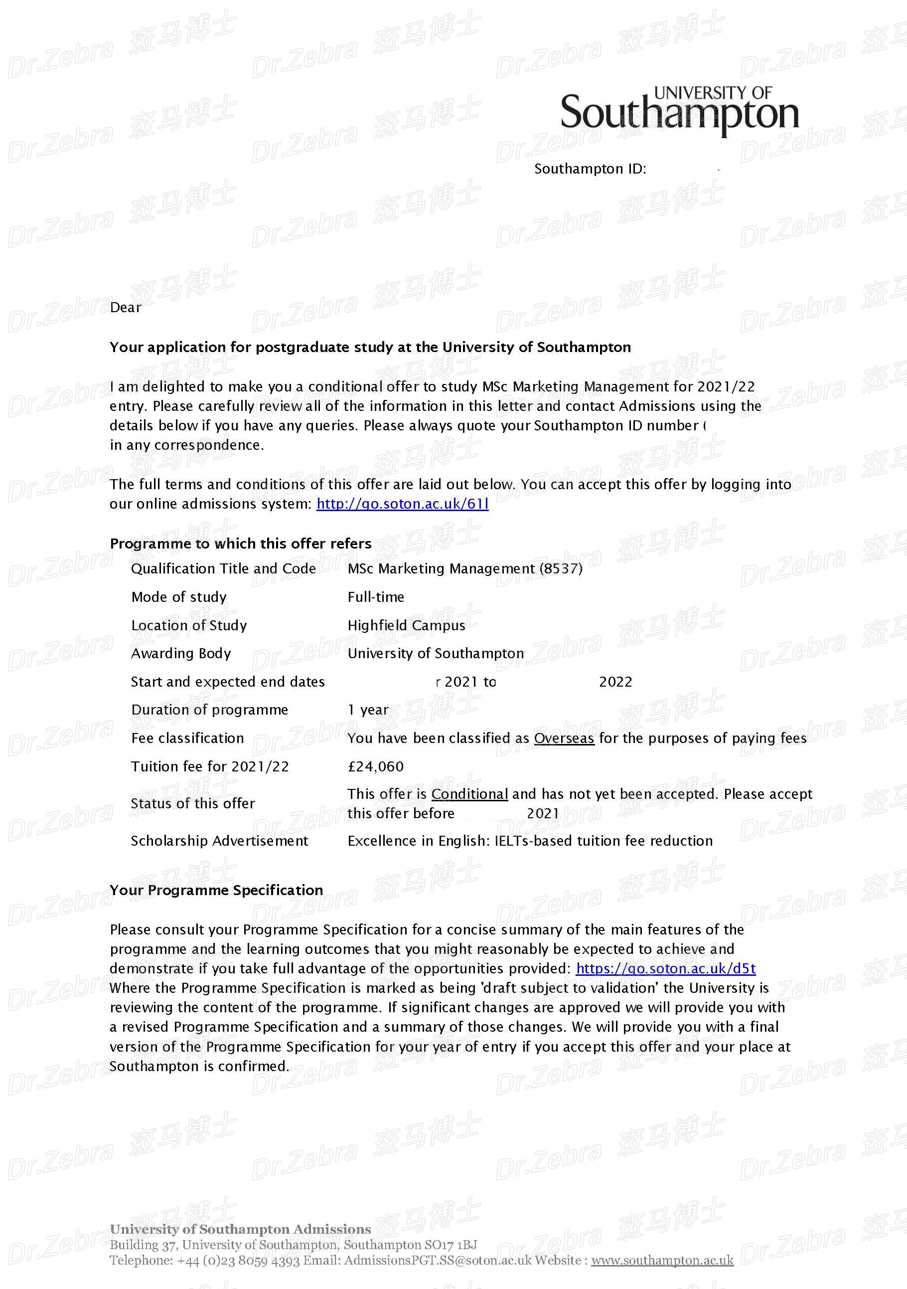 斑马博士、斑马博士留学中心、南安普顿大学、 University of Southampton、MSc Marketing Management 、市场营销管理硕士