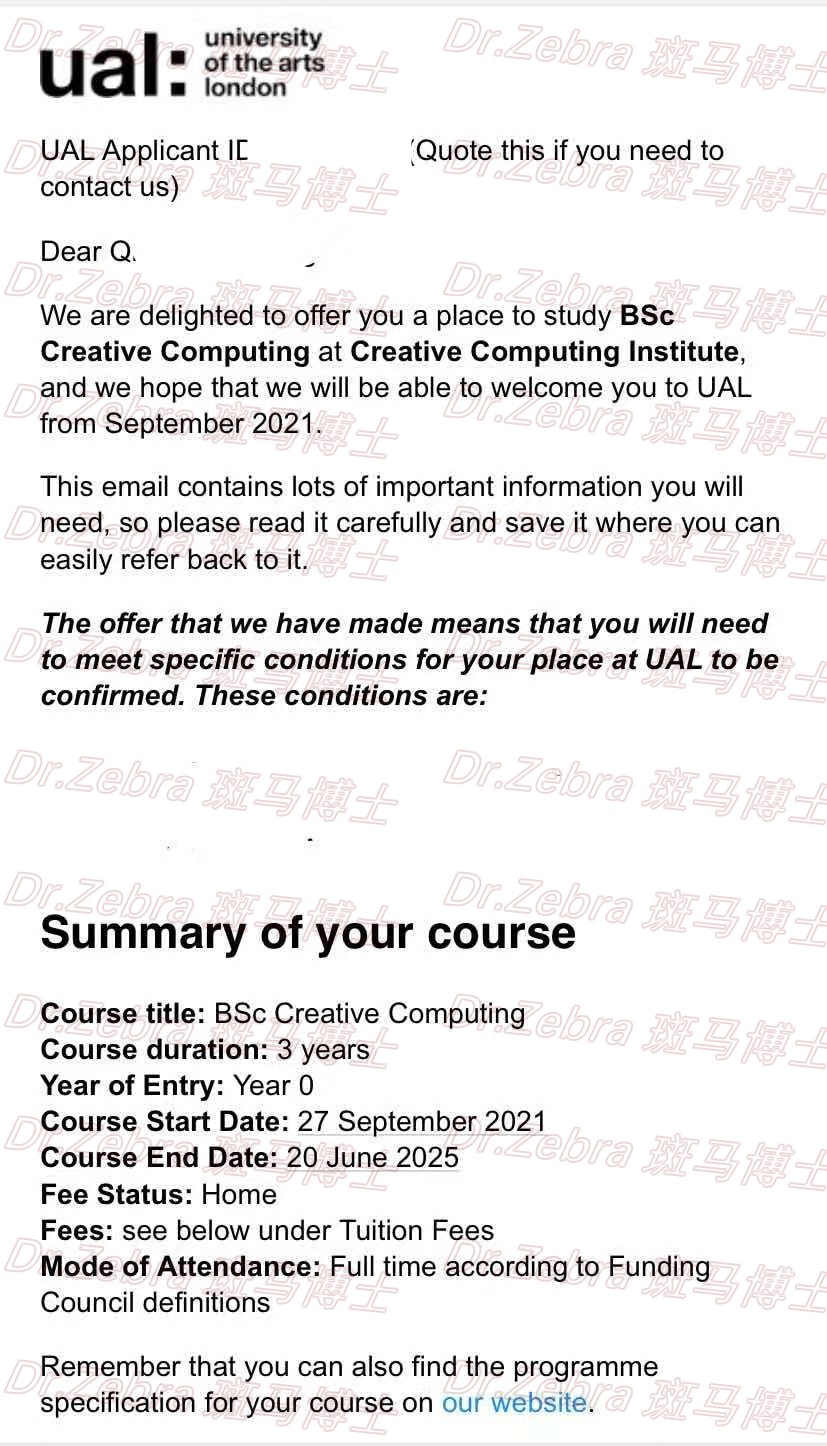 斑马博士留学中心、斑马博士、伦敦艺术大学、 University of the Arts London、UAL、BSc Creative Computing