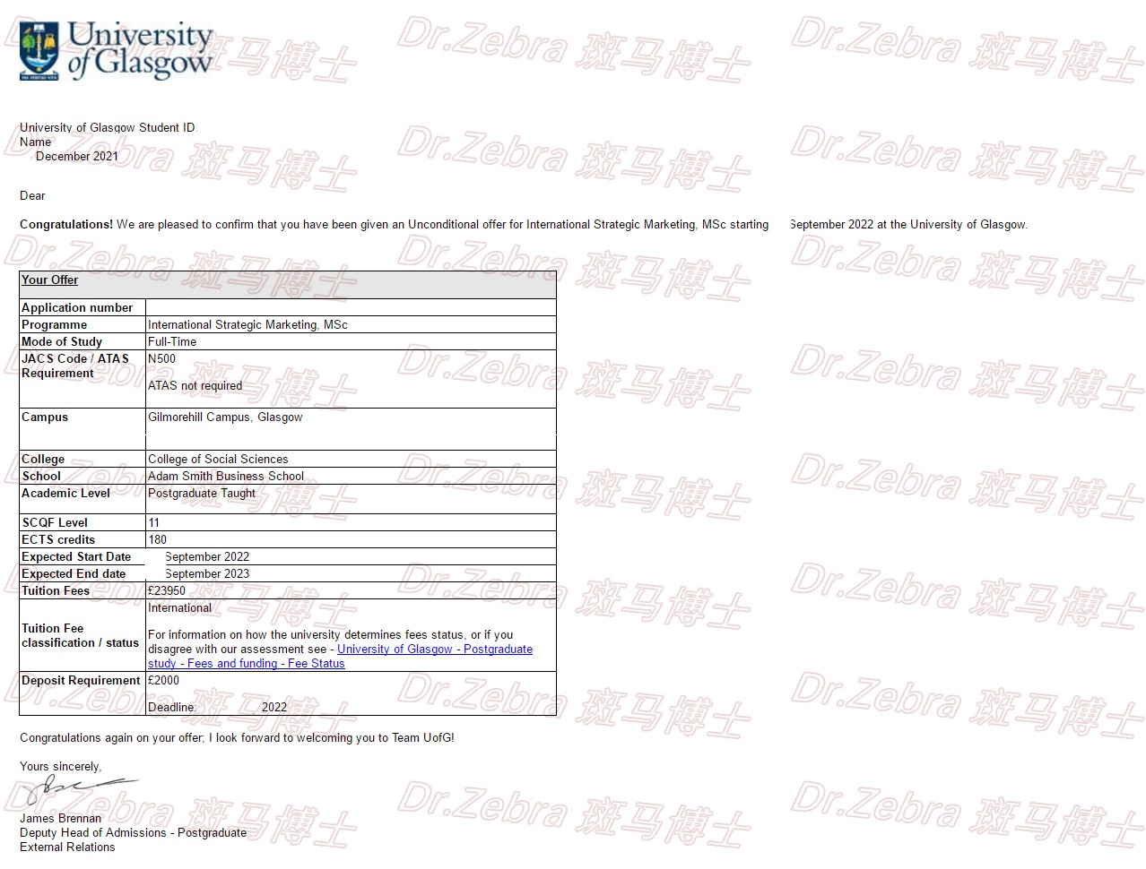 斑马博士、斑马博士留学中心、格拉斯哥大学、University of Glasgow 、MSc International Strategic Marketing 、国际战略营销硕士