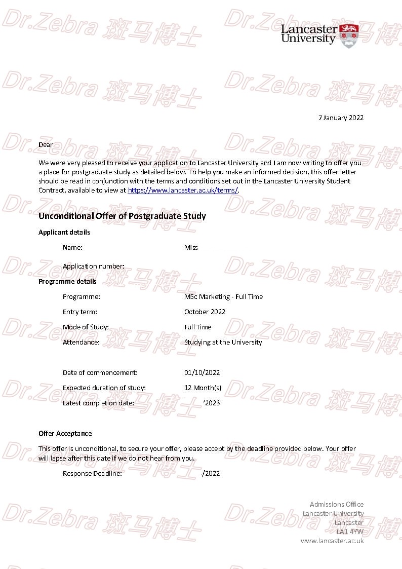 斑马博士、斑马博士留学中心、兰卡斯特大学、Lancaster University 、MSc Marketing 、市场营销硕士