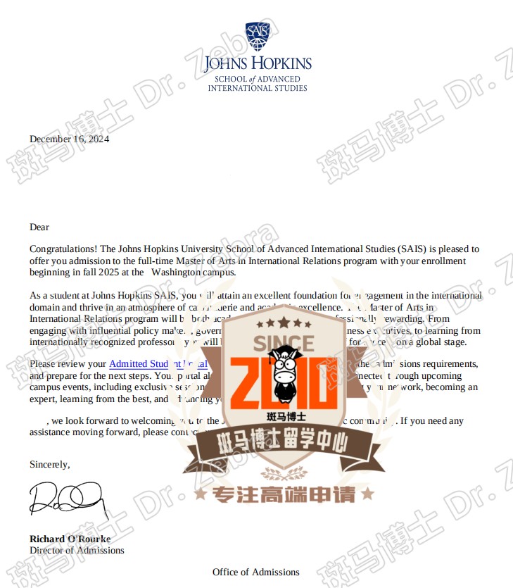 斑马博士，斑马博士留学中心，约翰霍普金斯大学，Johns Hopkins University（JHU），Master of Arts in International Relations（MAIR），国际关系硕士