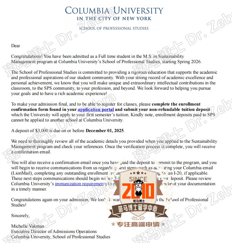 Columbia University MS in Sustainability Management硕士录取！
