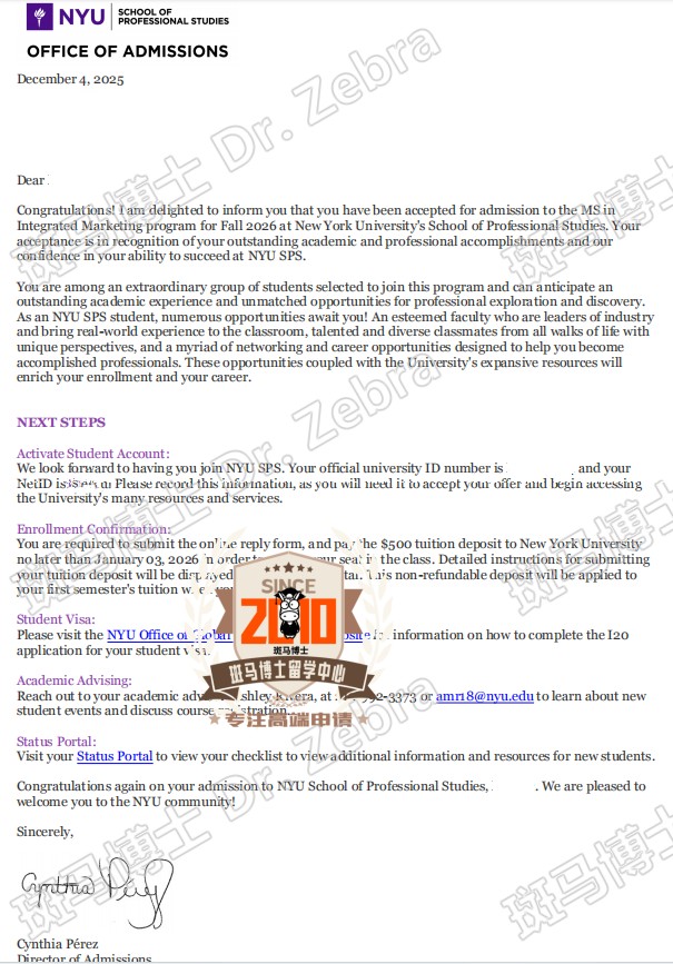 NYU MS in Integrated Marketing 硕士录取！