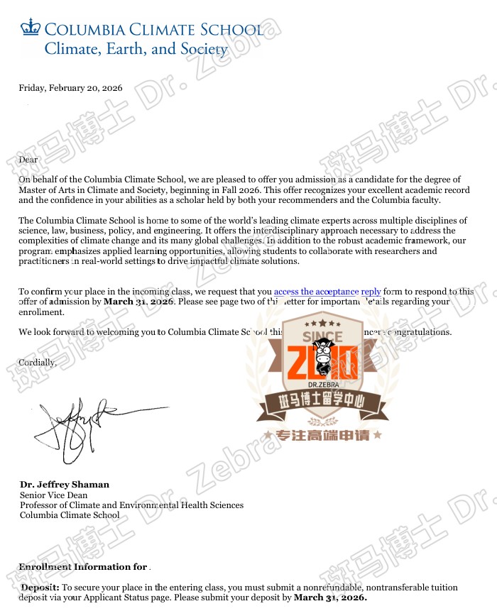 Columbia University Master of Arts in Climate and Society硕士录取！