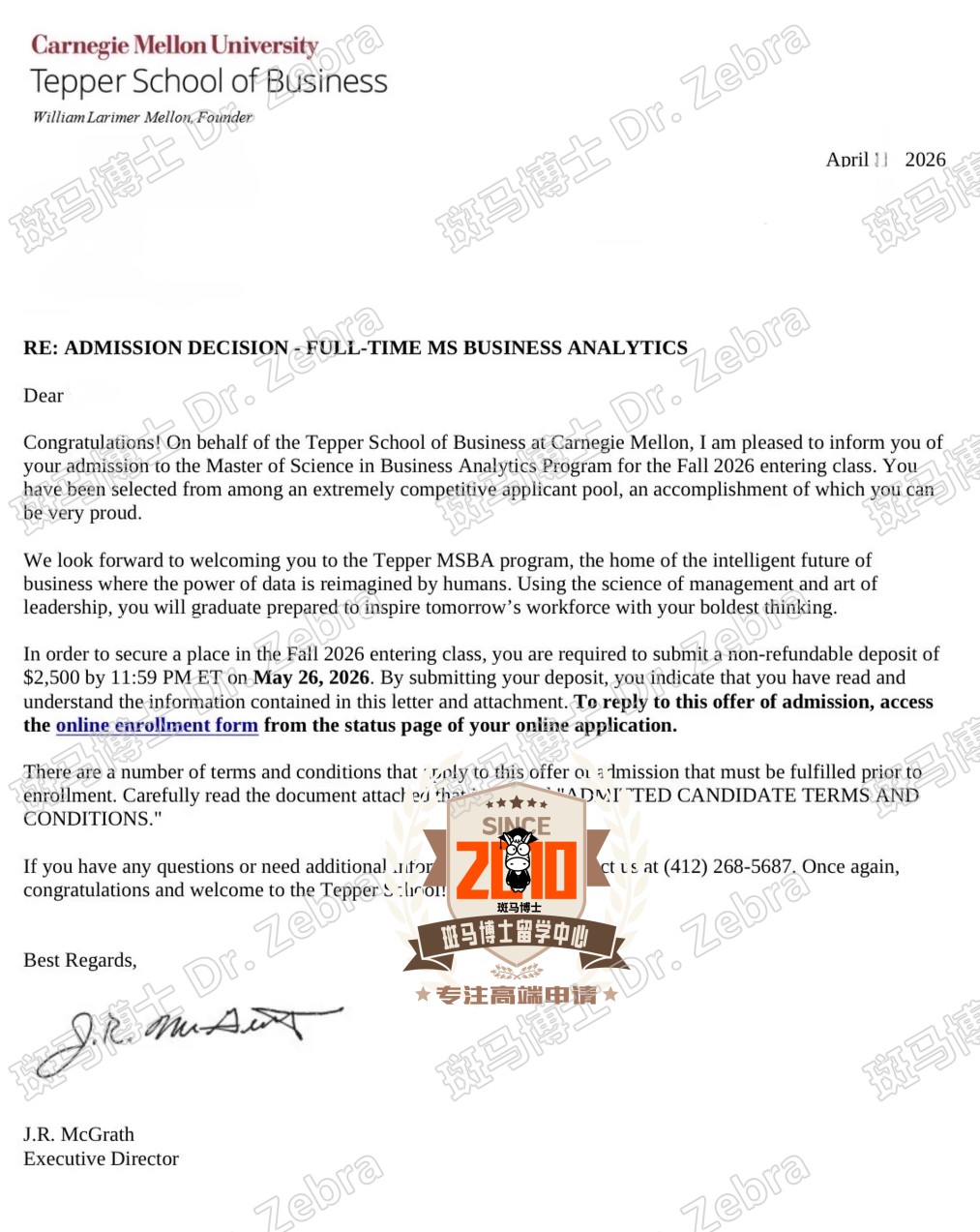CMU Business Analytics硕士录取！
