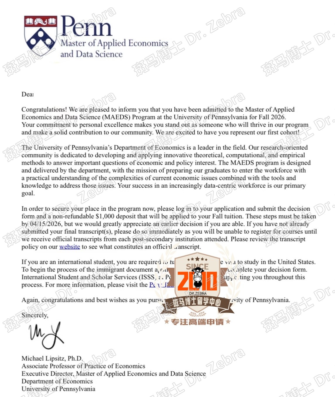 UPenn Master of Applied Economics and Data Science (MAEDS) 硕士录取！